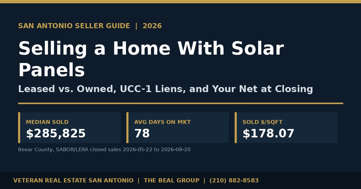 Selling a San Antonio Home With Solar Panels in 2026: Leased vs. Owned, UCC-1 Liens, and Your Net