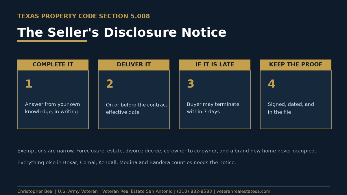 Texas Seller's Disclosure Notice: What San Antonio Sellers Must Disclose in 2026