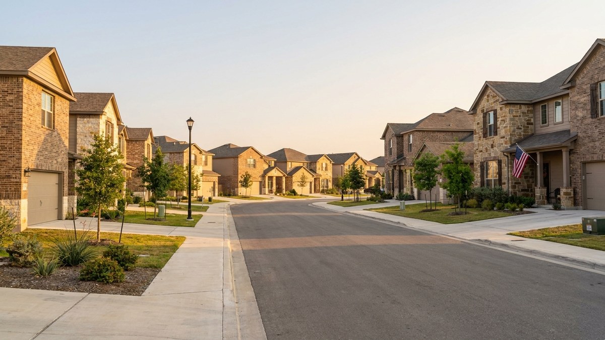 Newly built family homes on a quiet street in the JBSA-Randolph corridor near Schertz and Cibolo, Texas